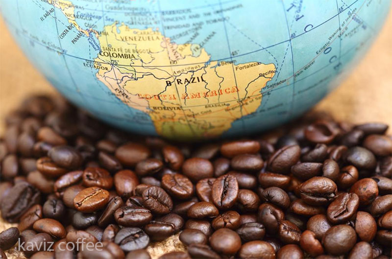 نقشه برزیل و دانه های قهوه برزیلی